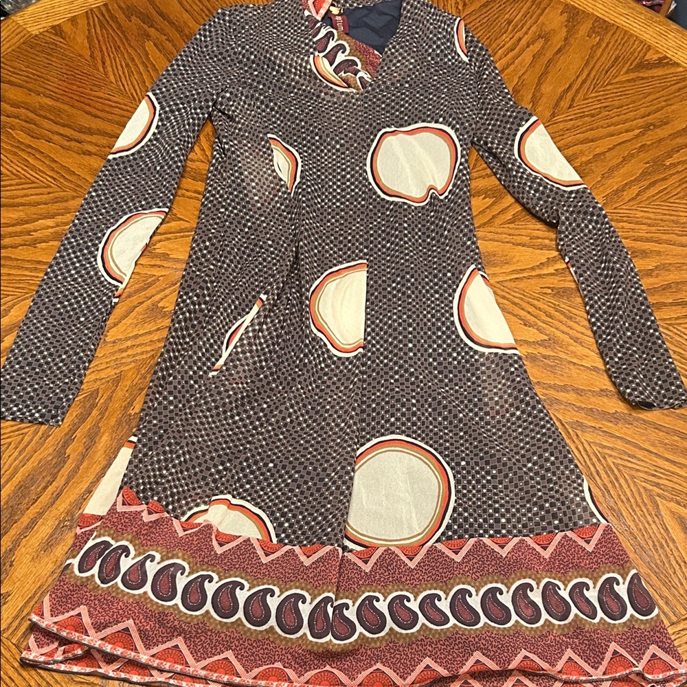 Patterned Long Sleeve Midi Dress.